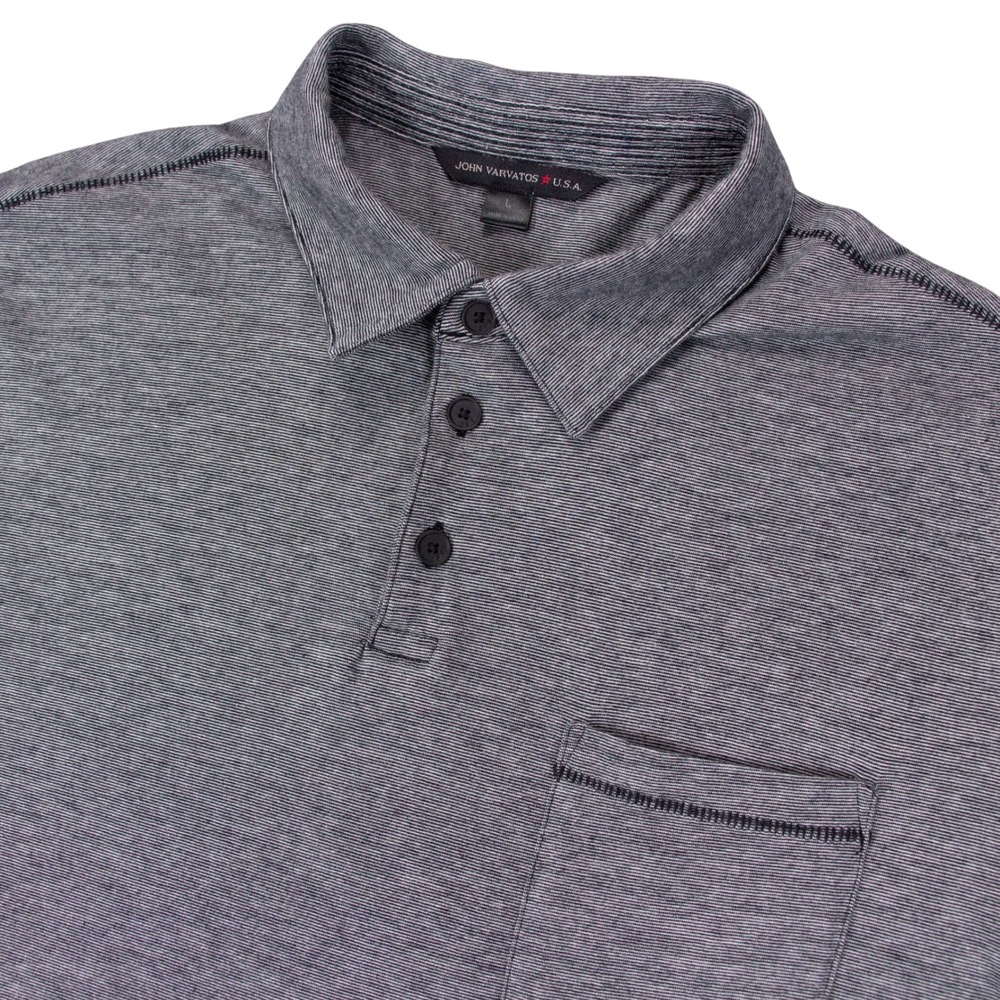 John‎ Varvatos USA Mens Large Gray Striped Short Sleeve Pocket Polo Shirt